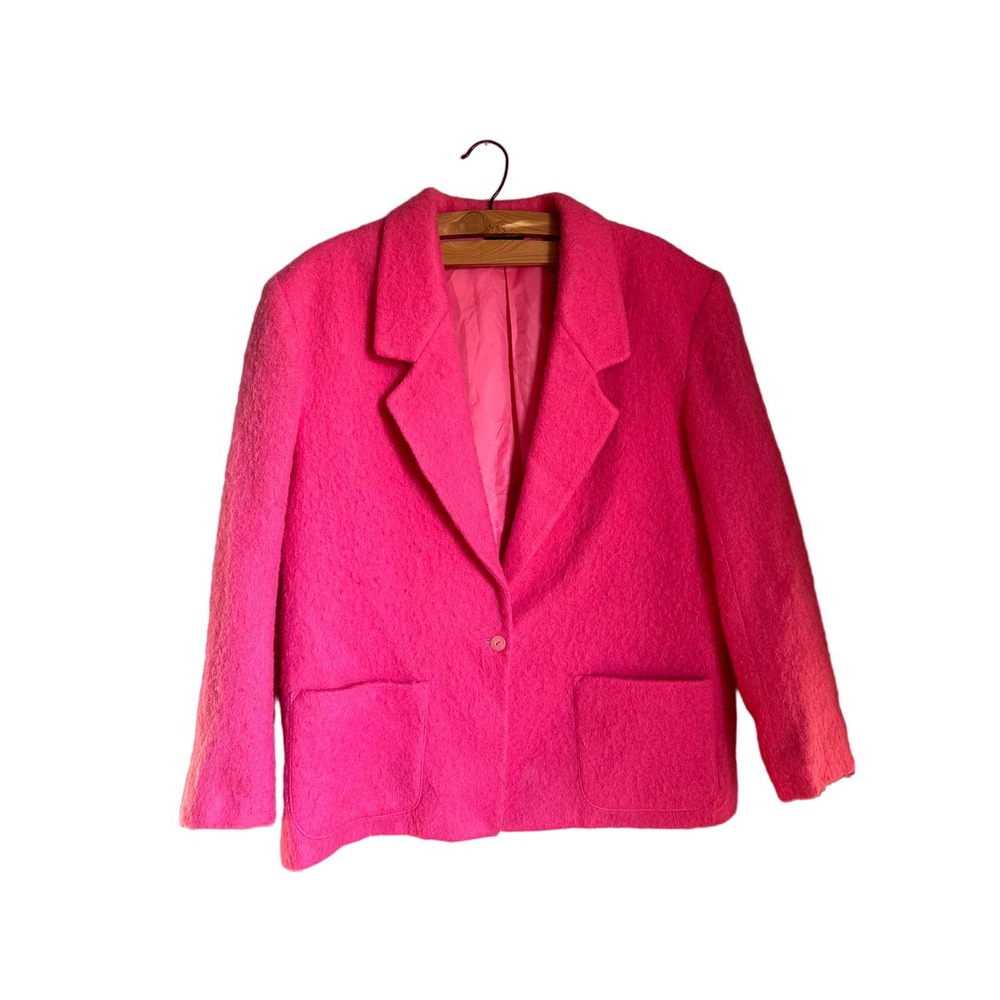 VTG Jantzen Womens Jacket Blazer Long Sleeves Peak Lapel One-Button Pink Size 18